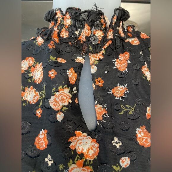 A Love Story Black Floral Roseann Mock Neck Puff Sleeve - Picture 5 of 16